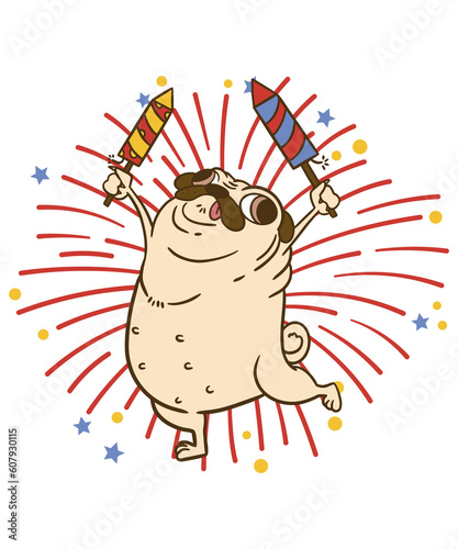 Cute Pug Celebrating Christmas New Year Party Fun Funny