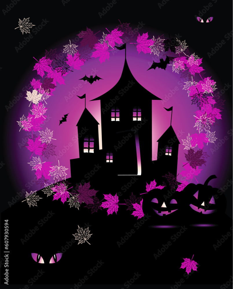 Halloween night holiday, house on hill Halloween night holiday, house on hill