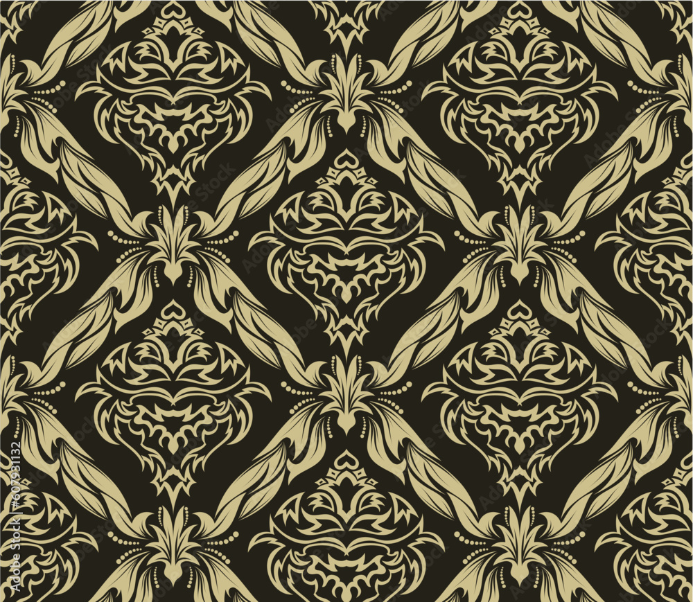 Damask seamless vector background.  For easy making seamless pattern just drag all group into swatches bar, and use it for filling any contours.