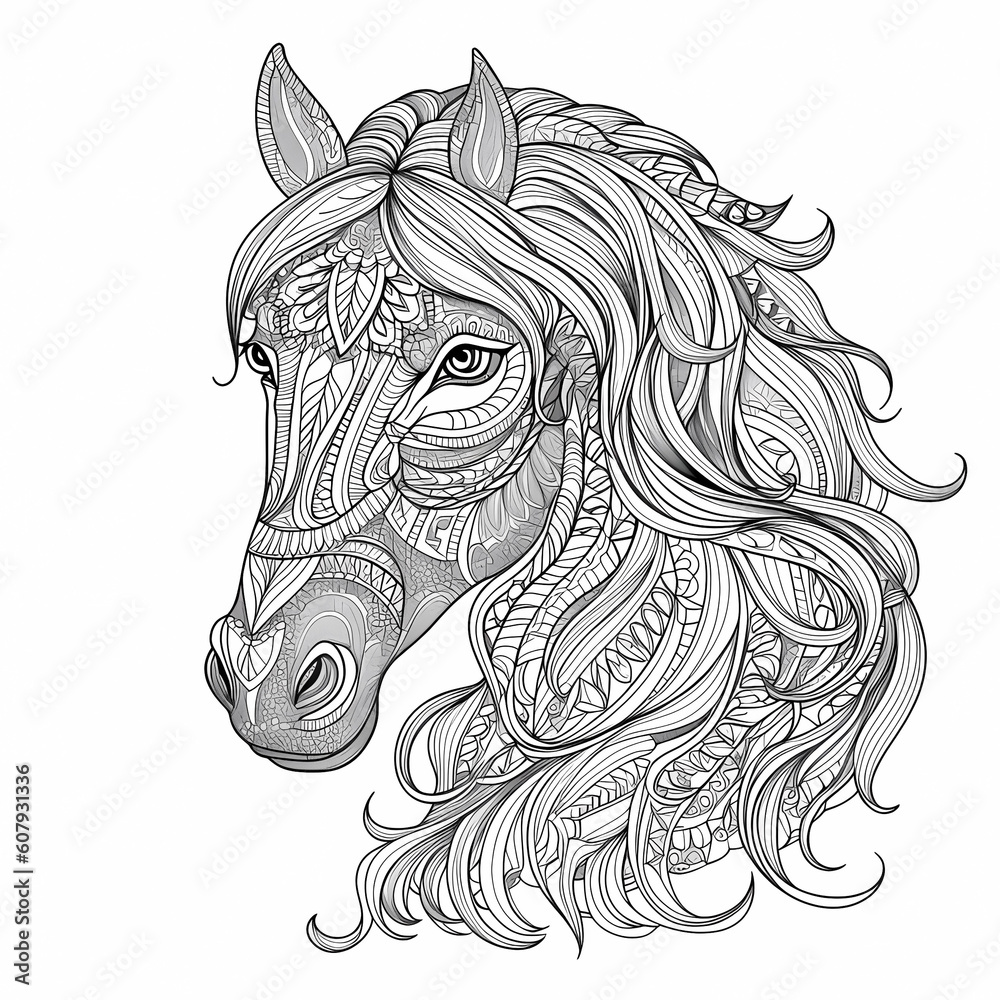 Horse face decorated in mandala and floral style Horse face decorated in mandala and floral style
