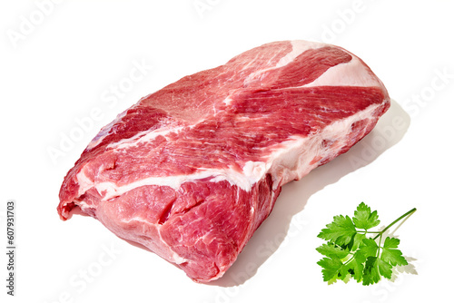 Fresh raw pork neck isolated on white background