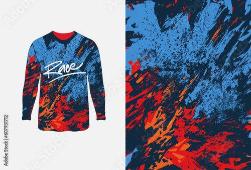 Long sleeve jersey grunge texture for extreme sportwear, racing, cycling, football, motocross, travel, backdrop, wallpaper. Vector pattern.