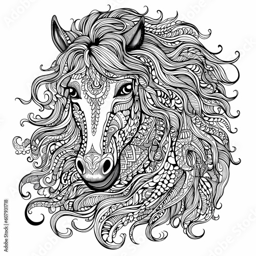 Beautiful horse face decorated in mandala and floral style © Sara