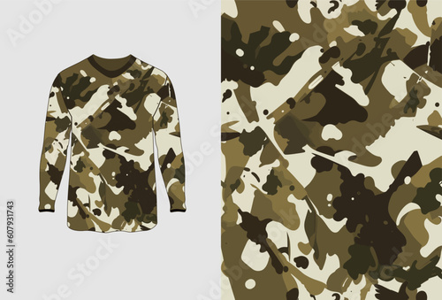 Long sleeve jersey grunge camo texture for extreme sport wear, racing, cycling, football, motocross, travel, backdrop, wallpaper. Vector pattern.