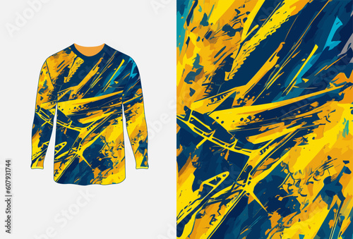Long sleeve jersey grunge texture for extreme sportwear, racing, cycling, football, motocross, travel, backdrop, wallpaper. Vector pattern.