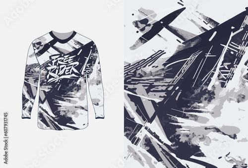 Long sleeve jersey grunge texture for extreme sportwear, racing, cycling, football, motocross, travel, backdrop, wallpaper. Vector pattern.