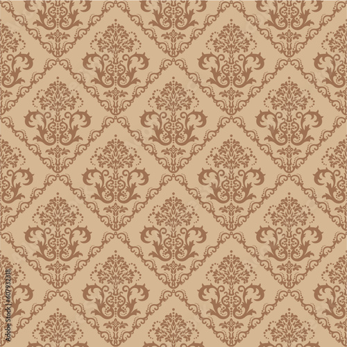 Seamless brown floral damask wallpaper. Available in vector format. Vector format is Adobe illustrator EPS file, compressed in a zip file. The document can be scaled to any size without loss of qualit © Designpics