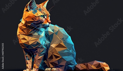 Colourful low polygon geometric cat animal. Generative AI.