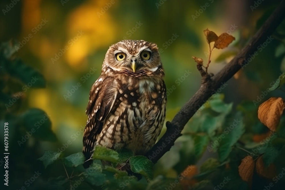 Obraz premium Portrait of an owl in the forest. Generative AI
