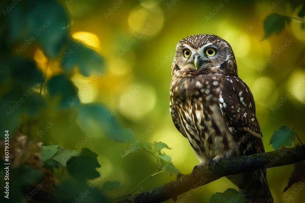 Portrait of an owl in the forest. Generative AI Portrait of an owl in the forest. Generative AI