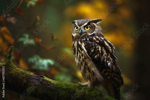 Portrait of an owl in the forest. Generative AI