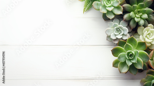 Floral flat lay Succulent plants. Generative AI