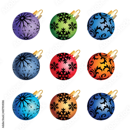 Nine color different vector xmas ball, vector illustration