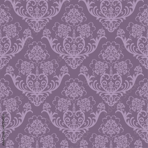 Seamless purple floral damask wallpaper