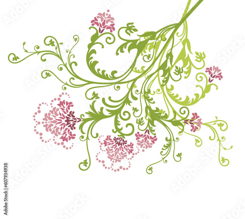 Pink vector flowers on white background