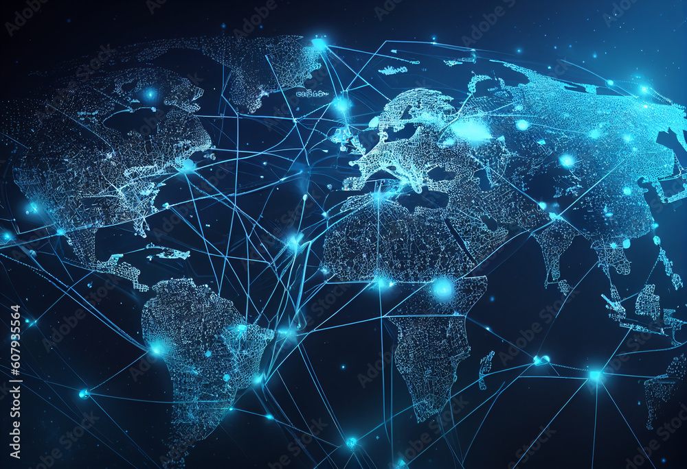 Global network concept. World map point. Global network planet Earth. 3D rendering.	