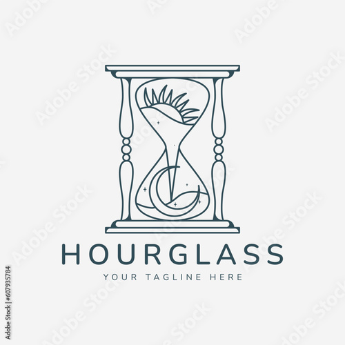 line art antique hourglass logo vector template illustration design