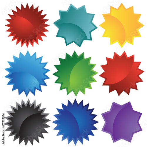 Set of multiple web labels and icons - starburst style.