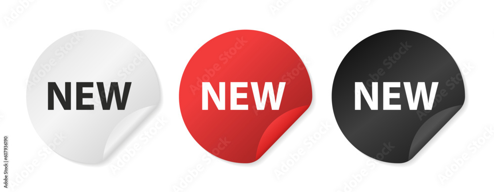 New collection. Round sticker with an offer message. New fashion arrival sign. Promotional offer symbol. Sticker. New collection icon shape. Adhesive paper banner offer. Vector illustration New collection. Round sticker with an offer message. New fashion arrival sign. Promotional offer symbol. Sticker. New collection icon shape. Adhesive paper banner offer. Vector illustration