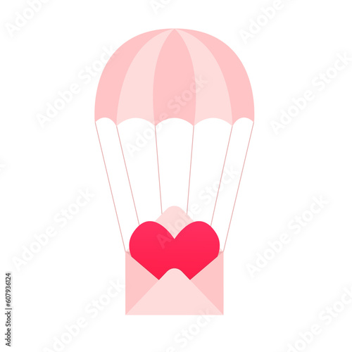 Parachute and envelope with a heart. Love letter for Valentine's day. Letter envelope sent by mail, for messages of love, fraternity or friendship. Vector illustrationPrint photo