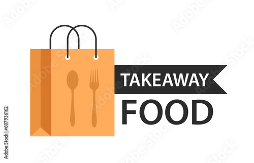 Food delivery paper bag icon. lunch sign for mobile concept and web design. Take away fast food simple line vector. Symbol fork and spoon. Takeaway labels. Vector illustration