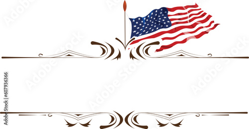 flying american flag Calligraphic frame and page decoration. patriotic America border and frame of decorative vertical element.