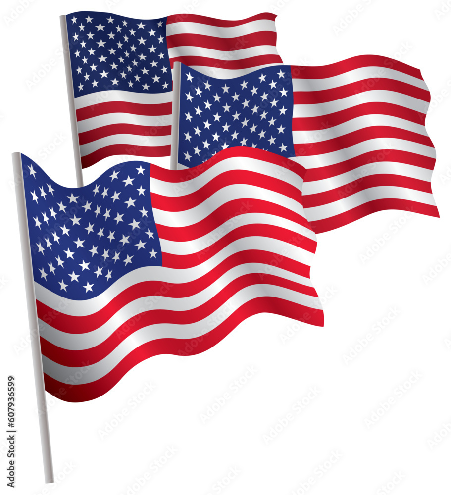 Fototapeta premium USA 3d flag. Vector illustration. Isolated on white.