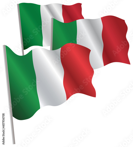 Italy 3d flag. Vector illustration. Isolated on white.