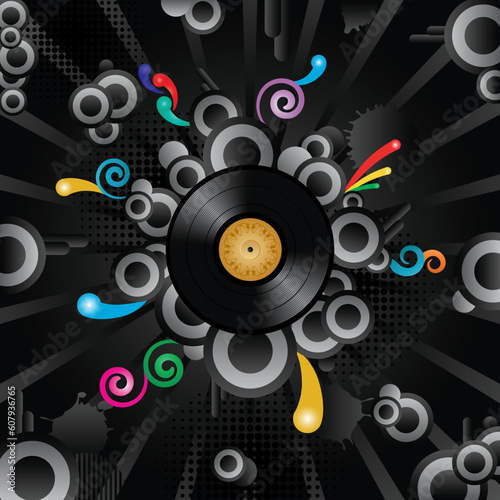 Abstract vector retro background with the vinyl disc.