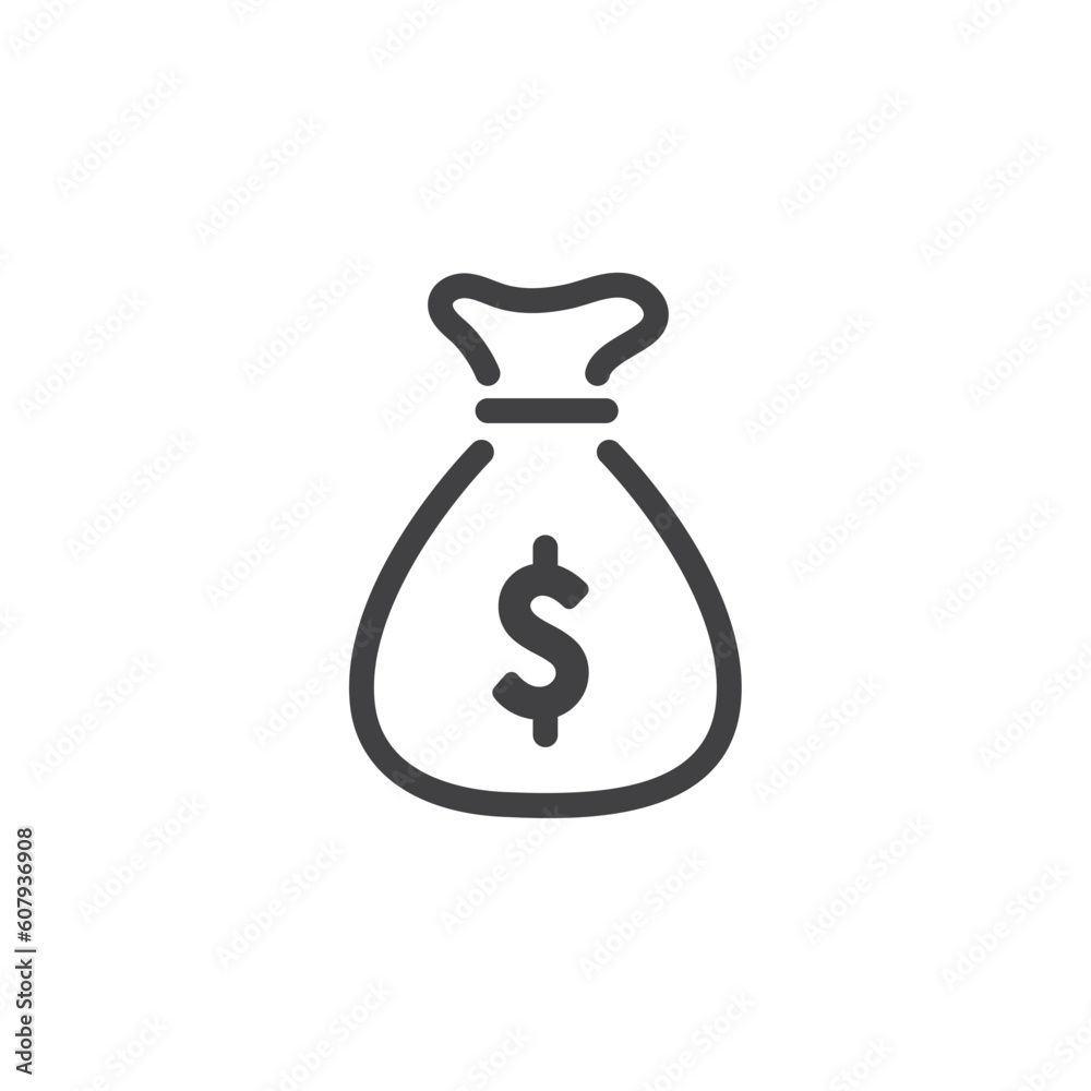 Money bag vector icon, sack of money. Icon outline, line.
Money bag vector icon, sack of money. Icon outline, line.
