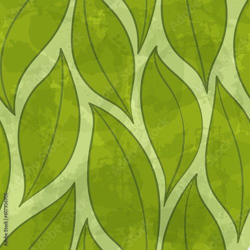 Green leaves seamless vector pattern. Watercolor tea leaf background, textured jungle print.