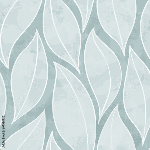 Blue leaves seamless vector pattern. Watercolor tea leaf background, textured jungle print.