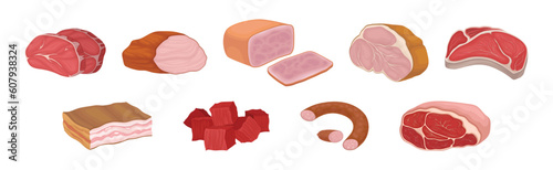 Meat Products as Foodstuff from Butchery Vector Set
