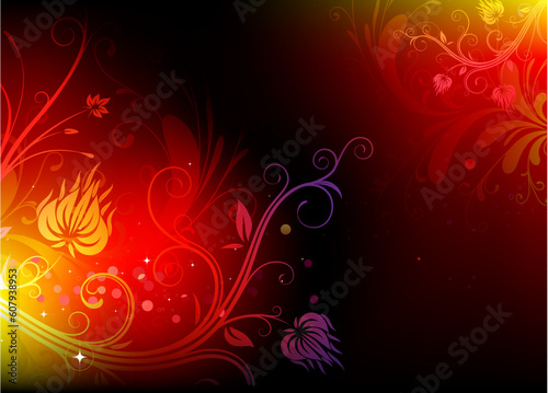 Vector illustration of futuristic background made of shiny red floral elements