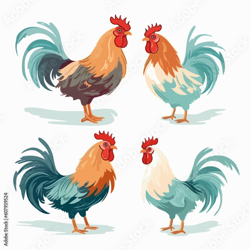 Playful cockerel illustrations that will awaken your project with energy.
