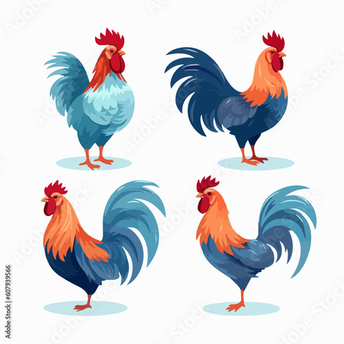 Charming cockerel illustrations capturing their proud and confident postures.