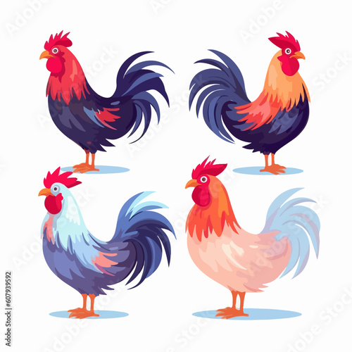 Unique cockerel illustrations for educational materials and children's books.