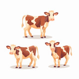 Vector illustrations of cows featuring a range of postures and expressions.
