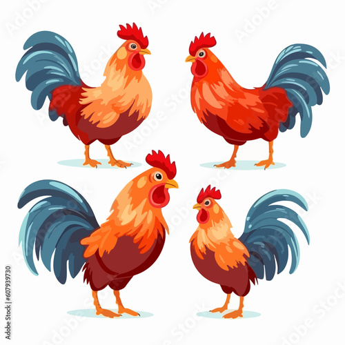 Vibrant cockerel illustrations capturing the essence of farm life.