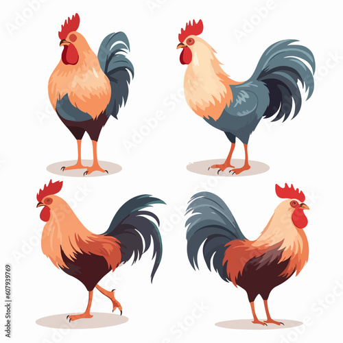 Adorable cockerel illustrations in a range of sizes and positions.