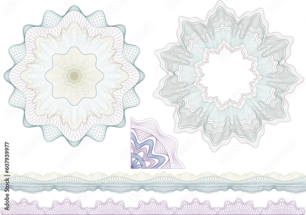 Naklejka premium Classic guilloche borders and elenents for diploma or certificate / vector