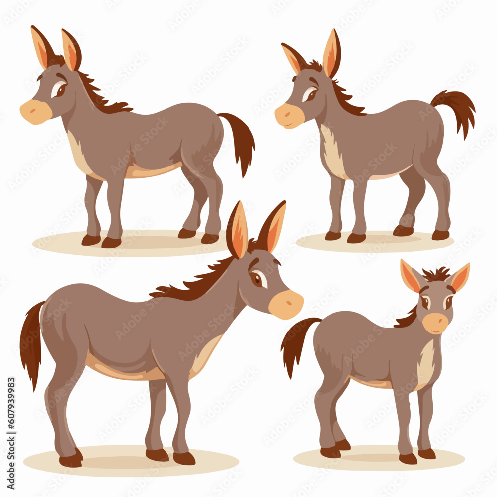 Donkey illustrations in different poses, showcasing their gentle movements.