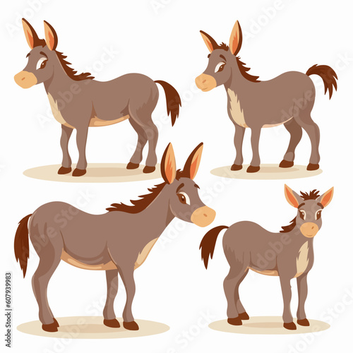 Donkey illustrations in different poses  showcasing their gentle movements.