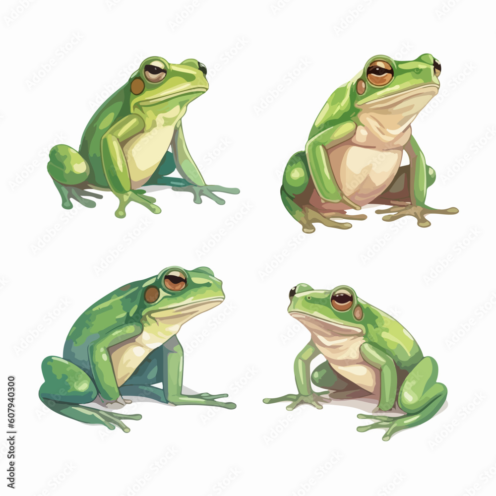 Obraz premium Eye-catching frog illustrations in vector format, ideal for branding.