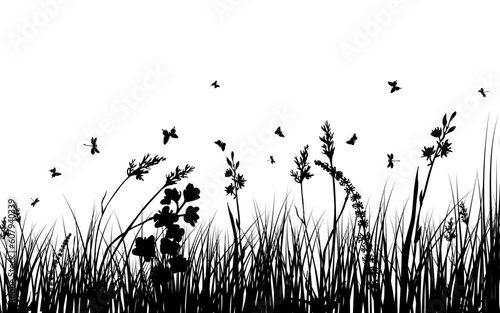 Vector grass silhouettes background. All objects are separated.