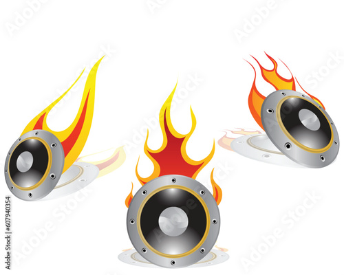 Hot loudspeakers background with shadows. Vector illustration.