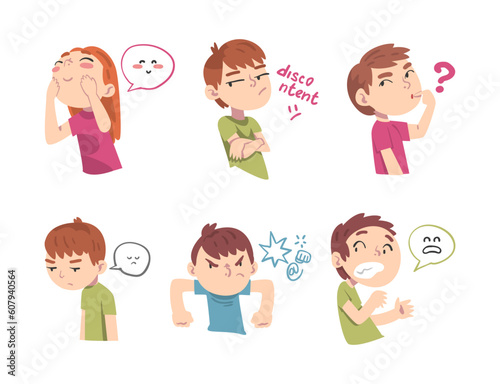 Little Children with Face Expression and Emotion Vector Set