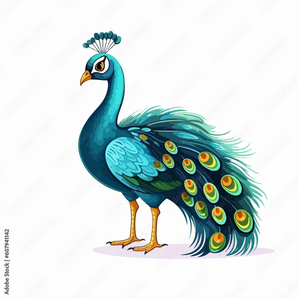 Playful peacock illustrations in different stances, perfect for children's books.