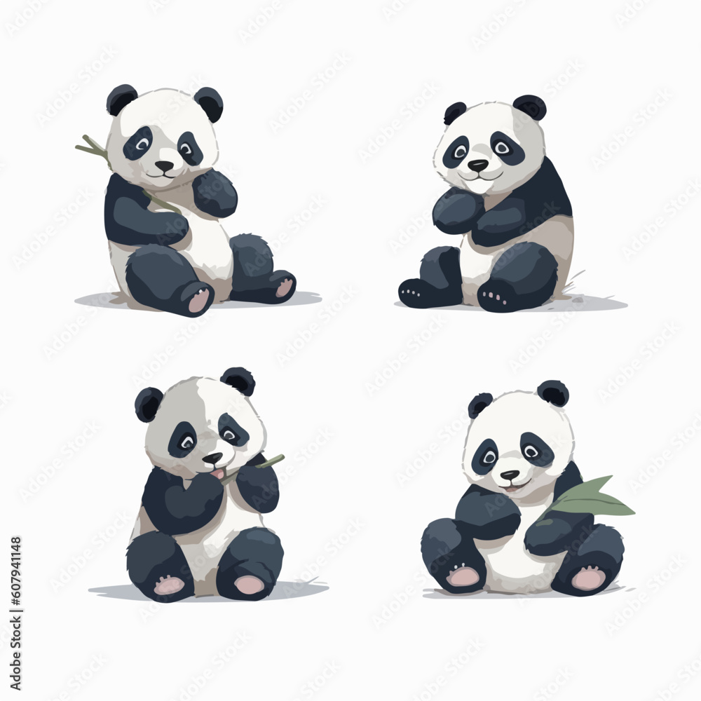 Delightful panda illustrations in different poses, suitable for stationery design.