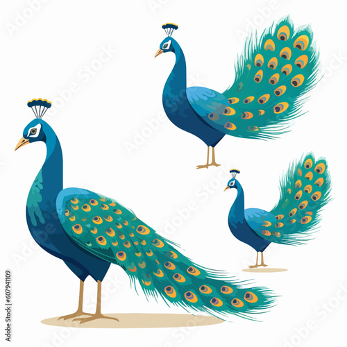 Charming peacock illustrations capturing their graceful movements.